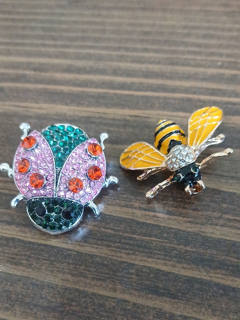 Crystal Ladybug and Bee Pin Set - Yellow, Pink, Green